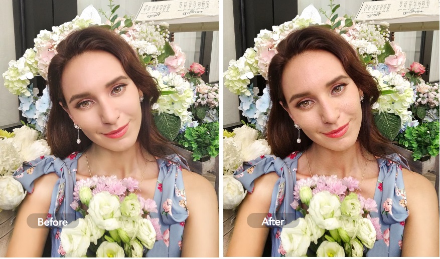 Ảnh chụp trước và sau khi áp dụng tính năng AI Face Beauty trên vivo Y12